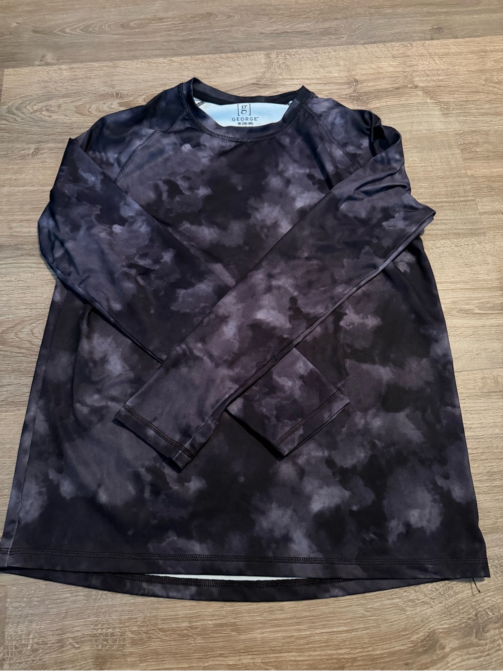 George Men's Black and Charcoal Tie-Dye Long Sleeve Crewneck Shirt